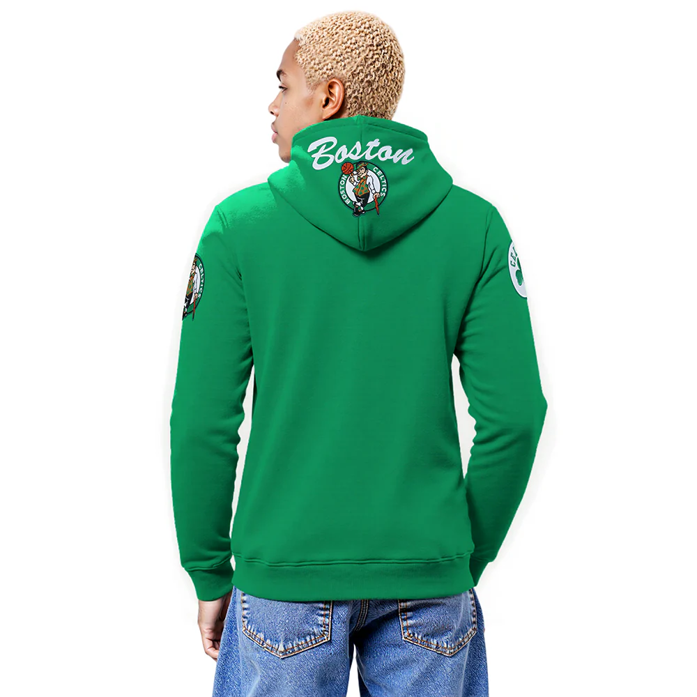 NBA BOSTON CELTICS TEAM BADGE MEN'S RIB FLC PO HOODIE (KELLY GREEN) - Image 2
