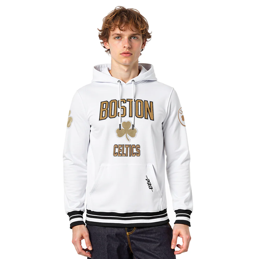 NBA BOSTON CELTICS CITY EDITION 25-26 MEN'S RIB FLC PO HOODIE (WHITE/BLACK)
