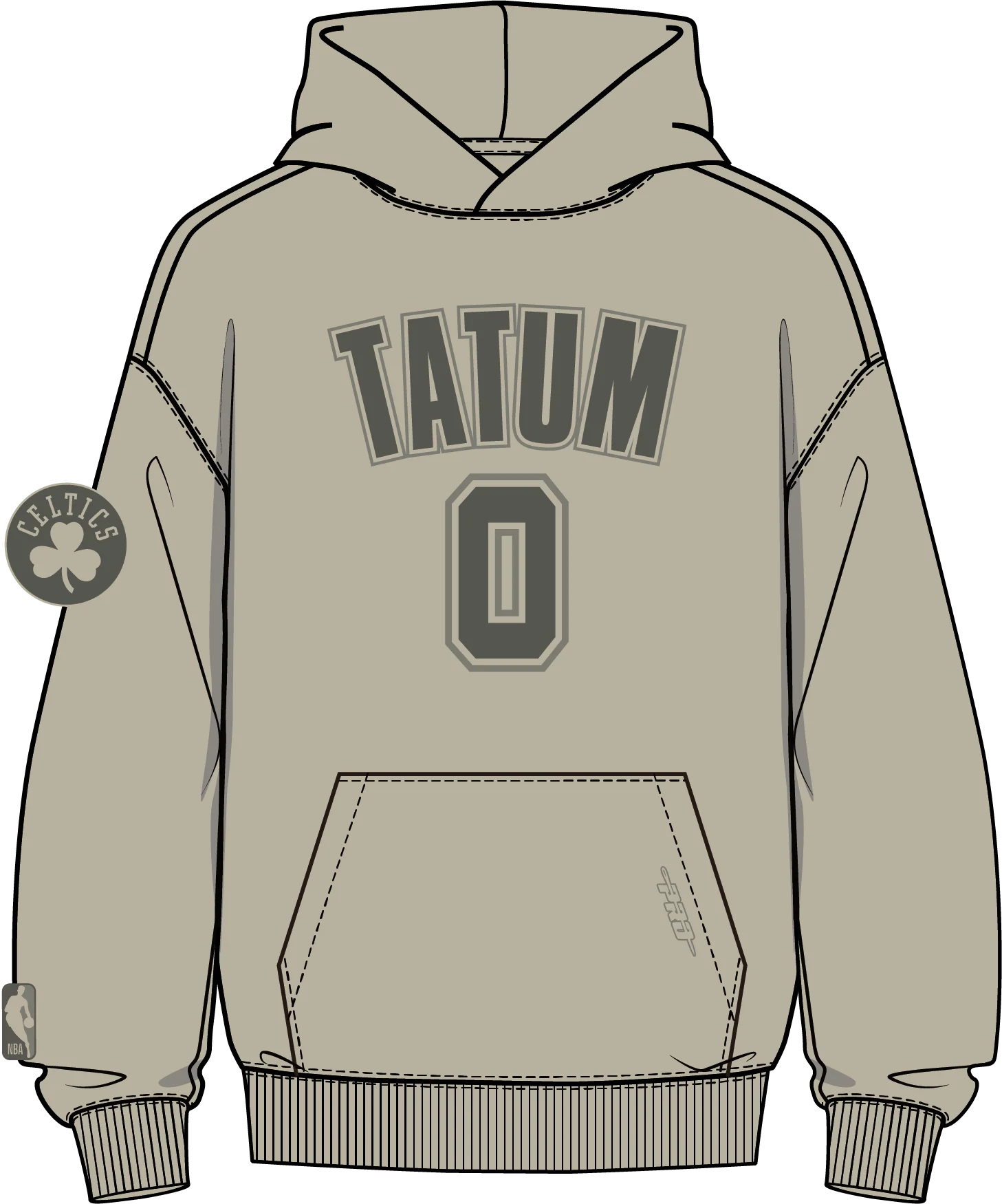 NBA BOSTON CELTICS JAYSON TATUM #0 NEUTRAL PNN MEN'S DROP SHOULDER FLC PO HOODIE (TAUPE) - Image 5