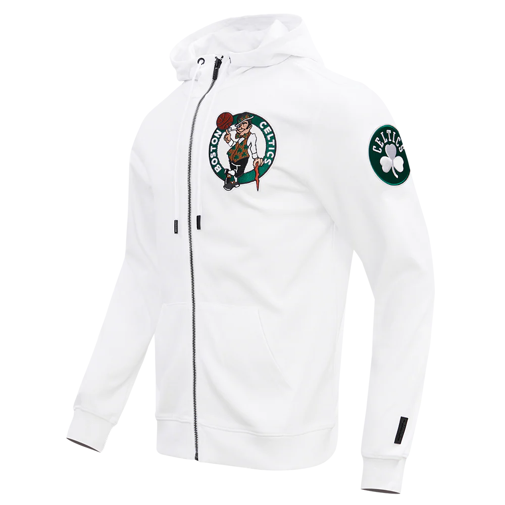 NBA BOSTON CELTICS CLASSIC CHENILLE MEN'S FULL ZIP PULLOVER HOODIE (WHITE) - Image 2