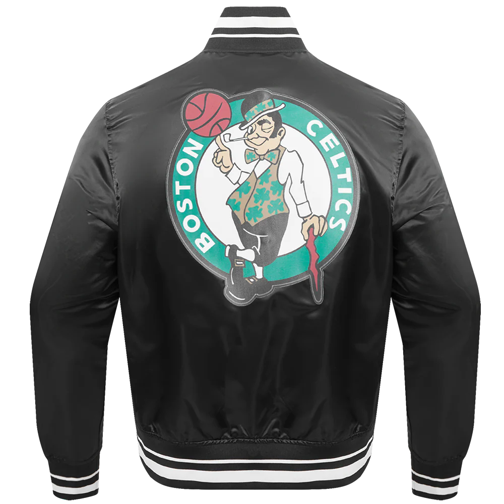 NBA BOSTON CELTICS SCRIPT TAIL MEN'S SATIN JACKET (BLACK) - Image 4