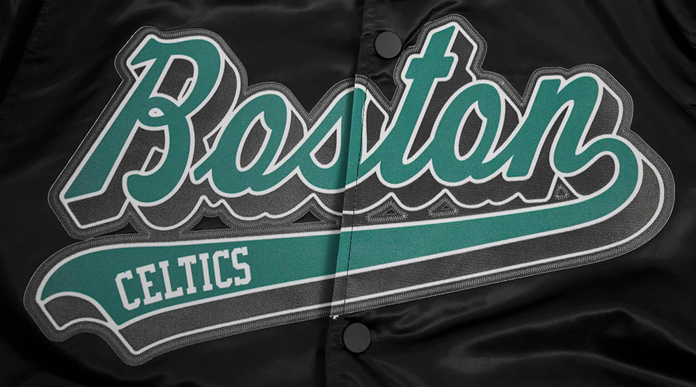 NBA BOSTON CELTICS SCRIPT TAIL MEN'S SATIN JACKET (BLACK) - Image 8
