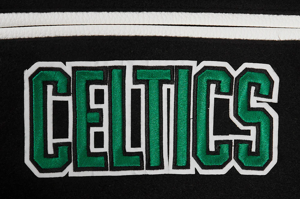 NBA BOSTON CELTICS TURN IT UP MEN'S RIB WOOL VARSITY JACKET (BLACK/WHITE) - Image 6