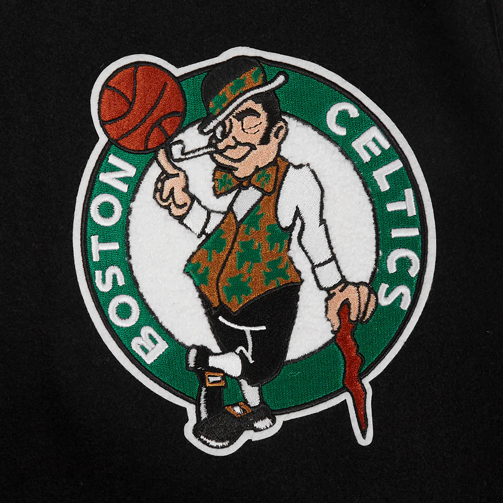 NBA BOSTON CELTICS TURN IT UP MEN'S RIB WOOL VARSITY JACKET (BLACK/WHITE) - Image 8