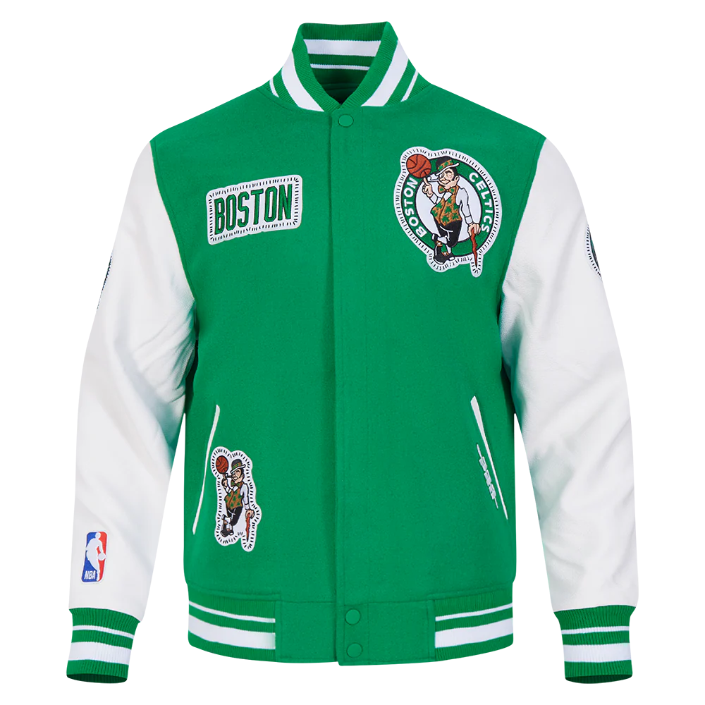 NBA BOSTON CELTICS DIY PICK STITCH MEN'S RIB WOOL VARSITY JACKET (KELLY GREEN/ WHITE)