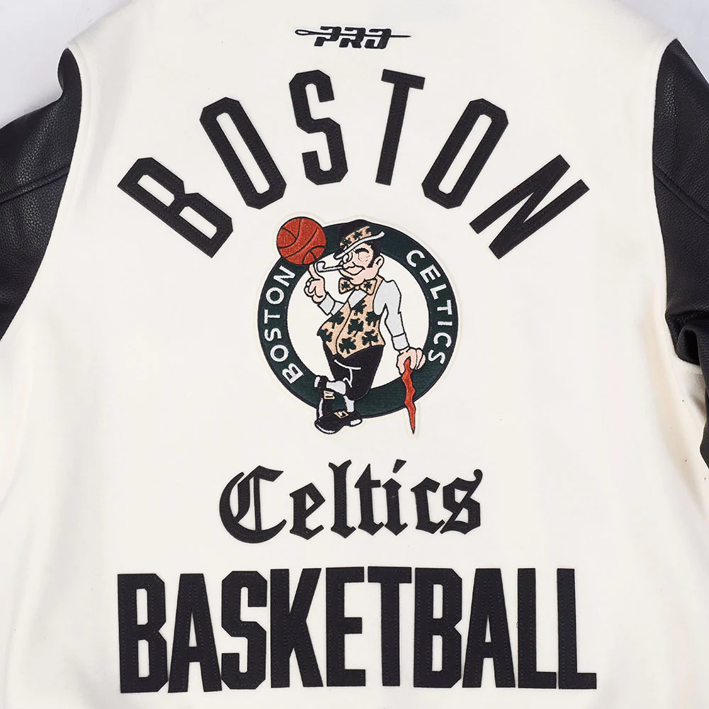 NBA BOSTON CELTICS MODERN ORIGINALS MEN'S RIB WOOL VARSITY JACKET (EGGSHELL/ BLACK) - Image 11