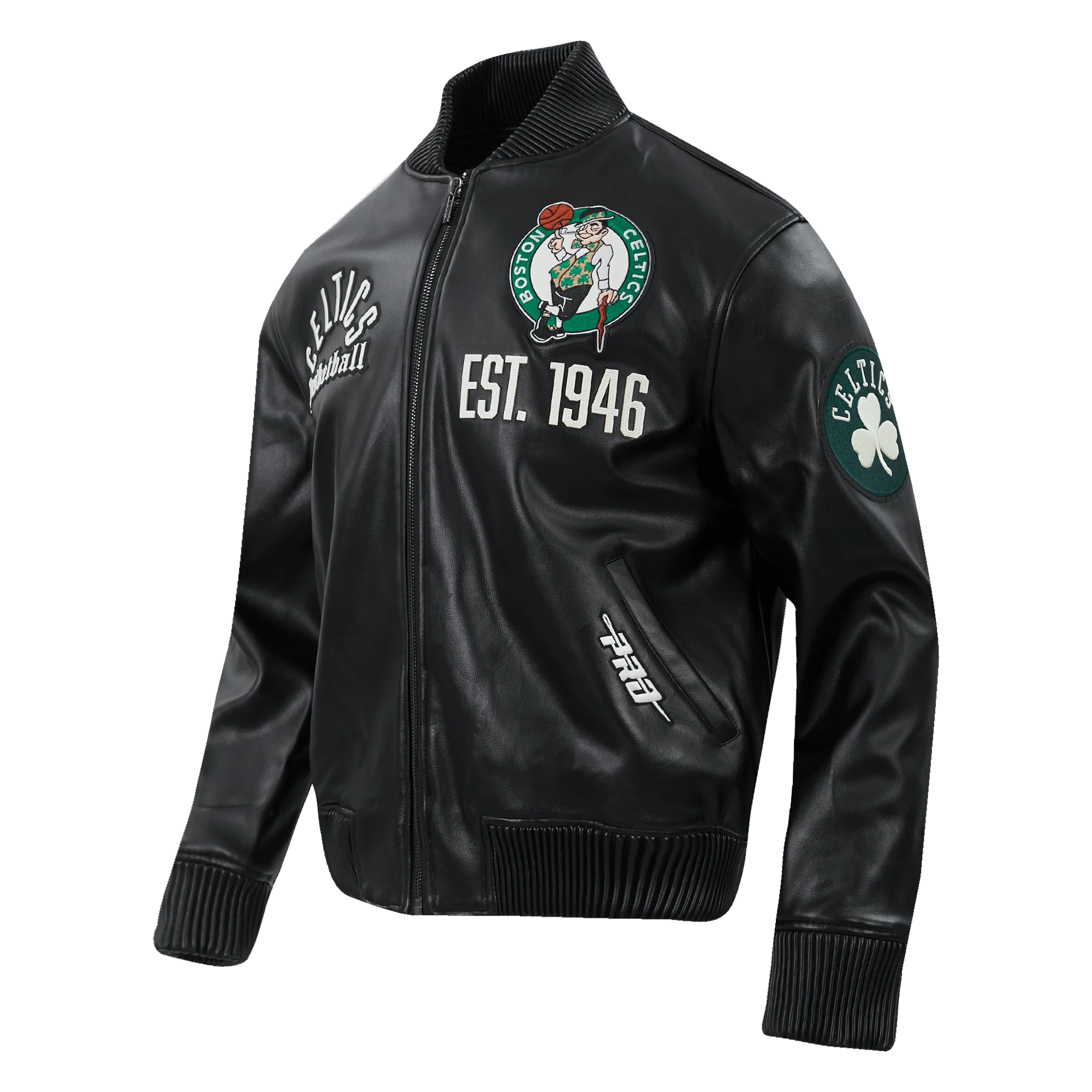 NBA BOSTON CELTICS MODERN ORIGINALS MEN'S LEATHER VARSITY JACKET (JET BLACK) - Image 3
