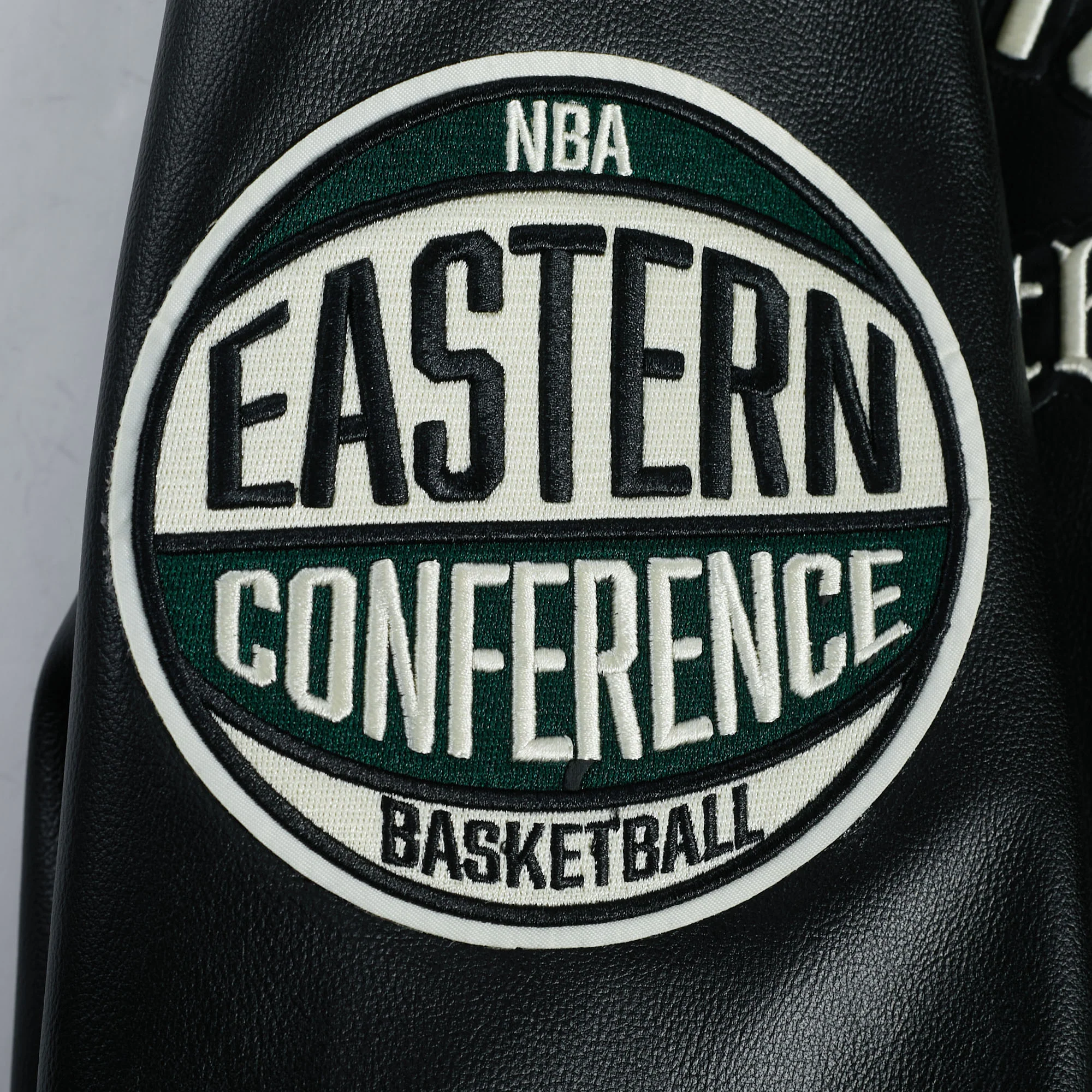 NBA BOSTON CELTICS MODERN ORIGINALS MEN'S LEATHER VARSITY JACKET (JET BLACK) - Image 5
