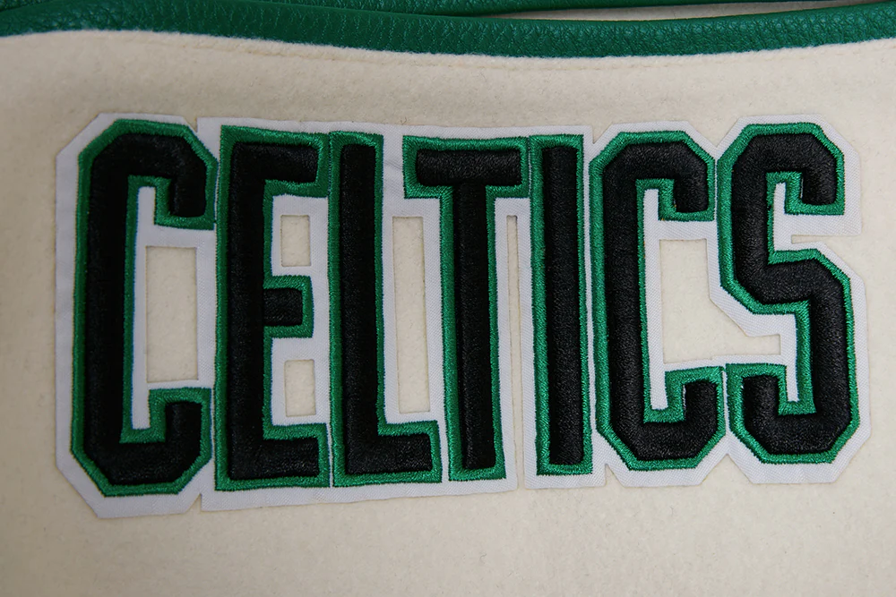 NBA BOSTON CELTICS RETRO CLASSIC MEN'S RIB WOOL VARSITY JACKET (EGGSHELL/KELLY GREEN) - Image 7