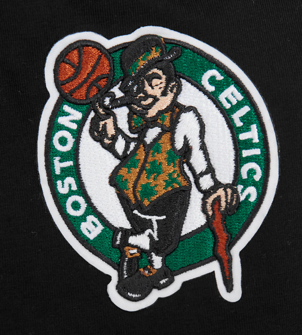 NBA BOSTON CELTICS SCRIPT TAIL WOMEN'S SINGLE JERSEY BOXY TEE (BLACK) - Image 7