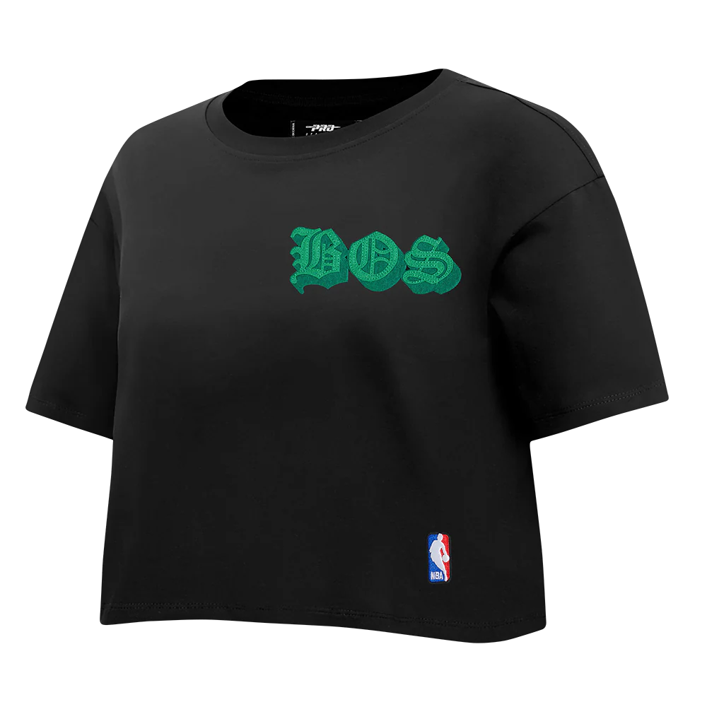 NBA BOSTON CELTICS OLD ENGLISH WOMEN'S SJ BOXY TEE (BLACK) - Image 2