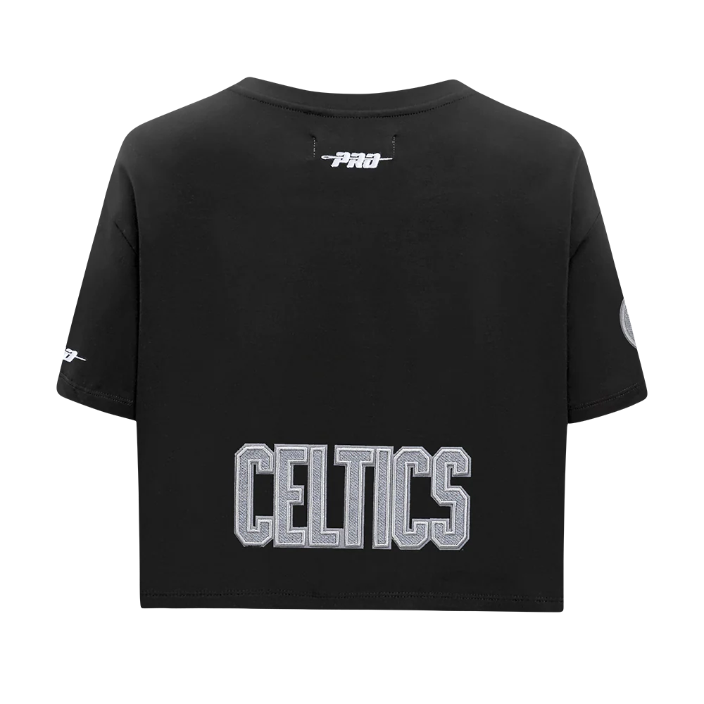 NBA BOSTON CELTICS REVERSE FRENCH TERRY WOMEN'S SINGLE JERSEY BOXY TEE (BLACK) - Image 3