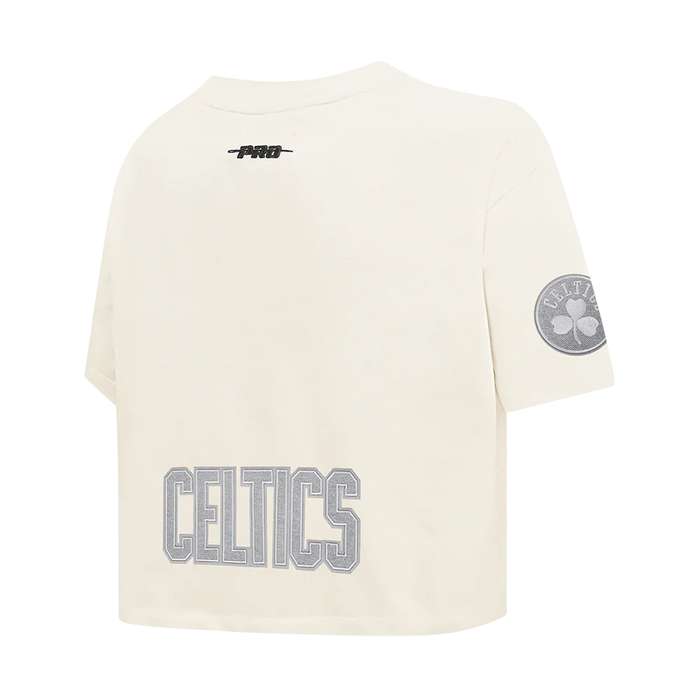 NBA BOSTON CELTICS REVERSE FRENCH TERRY WOMEN'S SINGLE JERSEY BOXY TEE (EGGSHELL) - Image 4