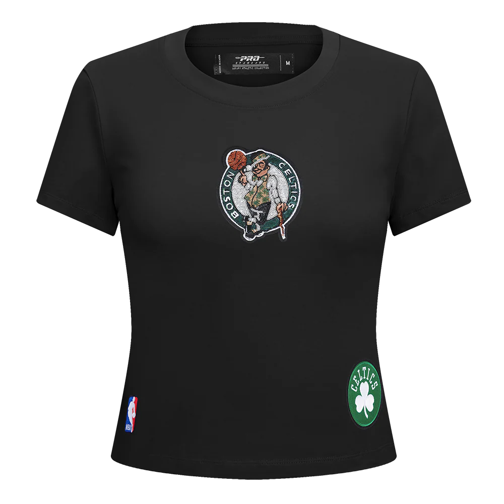 NBA BOSTON CELTICS GAME DAY CLASSICS WOMEN'S SINGLE JERSEY BABY DOLL TEE (BLACK)