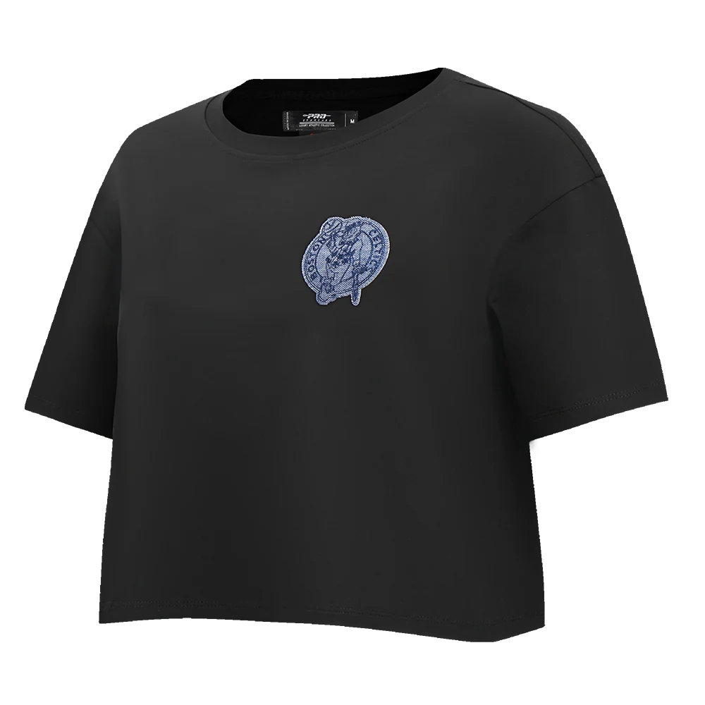 NBA BOSTON CELTICS VARSITY BLUES WOMEN'S BOXY TEE (BLACK) - Image 2