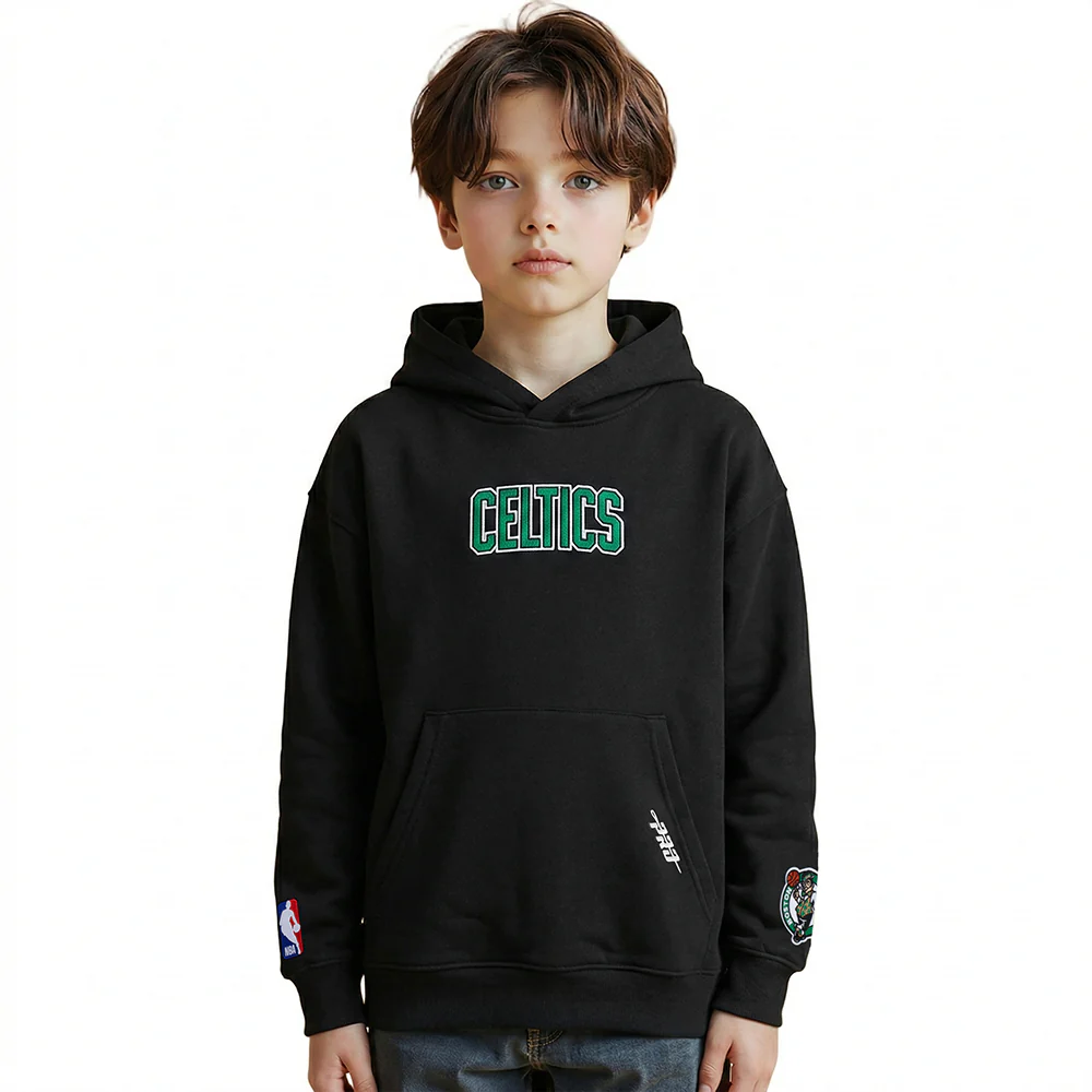 NBA BOSTON CELTICS WINGSPAN BIG BOY'S DROP SHOULDER FLC PO HOODIE (BLACK) - Image 2