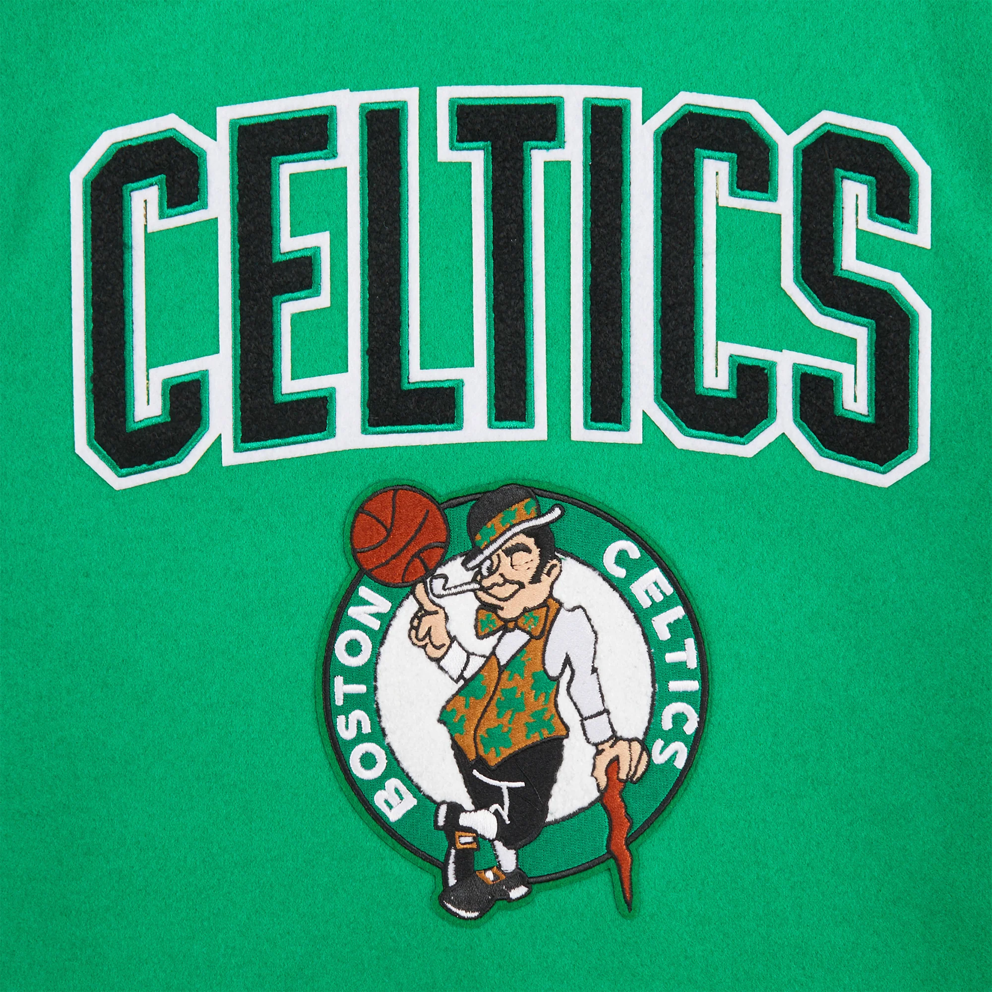 NBA BOSTON CELTICS RETRO CLASSIC BIG BOYS RIB WOOL VARSITY JACKET (KELLY GREEN/ WHITE) - Image 3