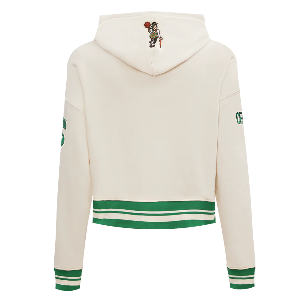 NBA BOSTON CELTICS RETRO CLASSIC WOMEN'S RIB CROPPED PULLOVER HOODIE (EGGSHELL/ KELLY GREEN) - Image 4