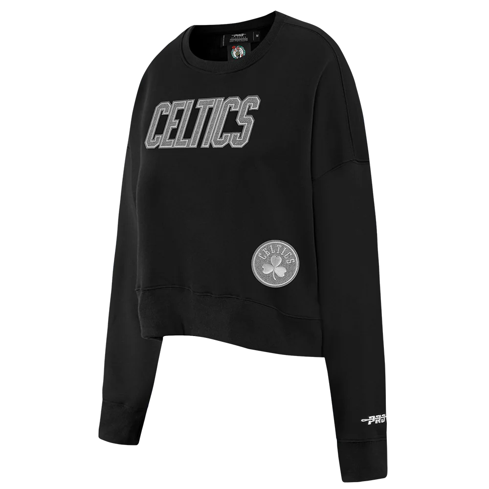 NBA BOSTON CELTICS REVERSE FRENCH TERRY WOMEN'S FLEECE CREWNECK (BLACK) - Image 2
