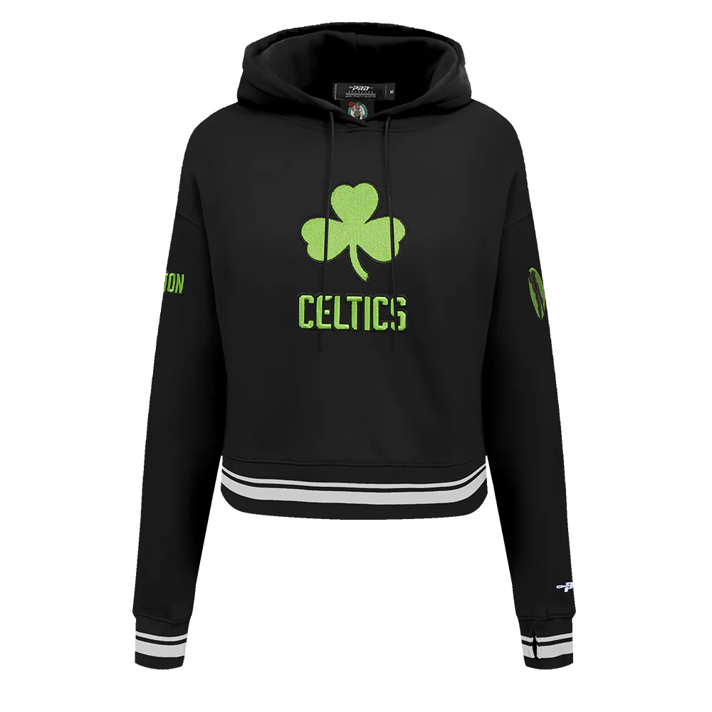 NBA BOSTON CELTICS CITY EDITION 24-25 WOMEN'S RIB FLEECE CROPPED PO HOODI (BLACK)