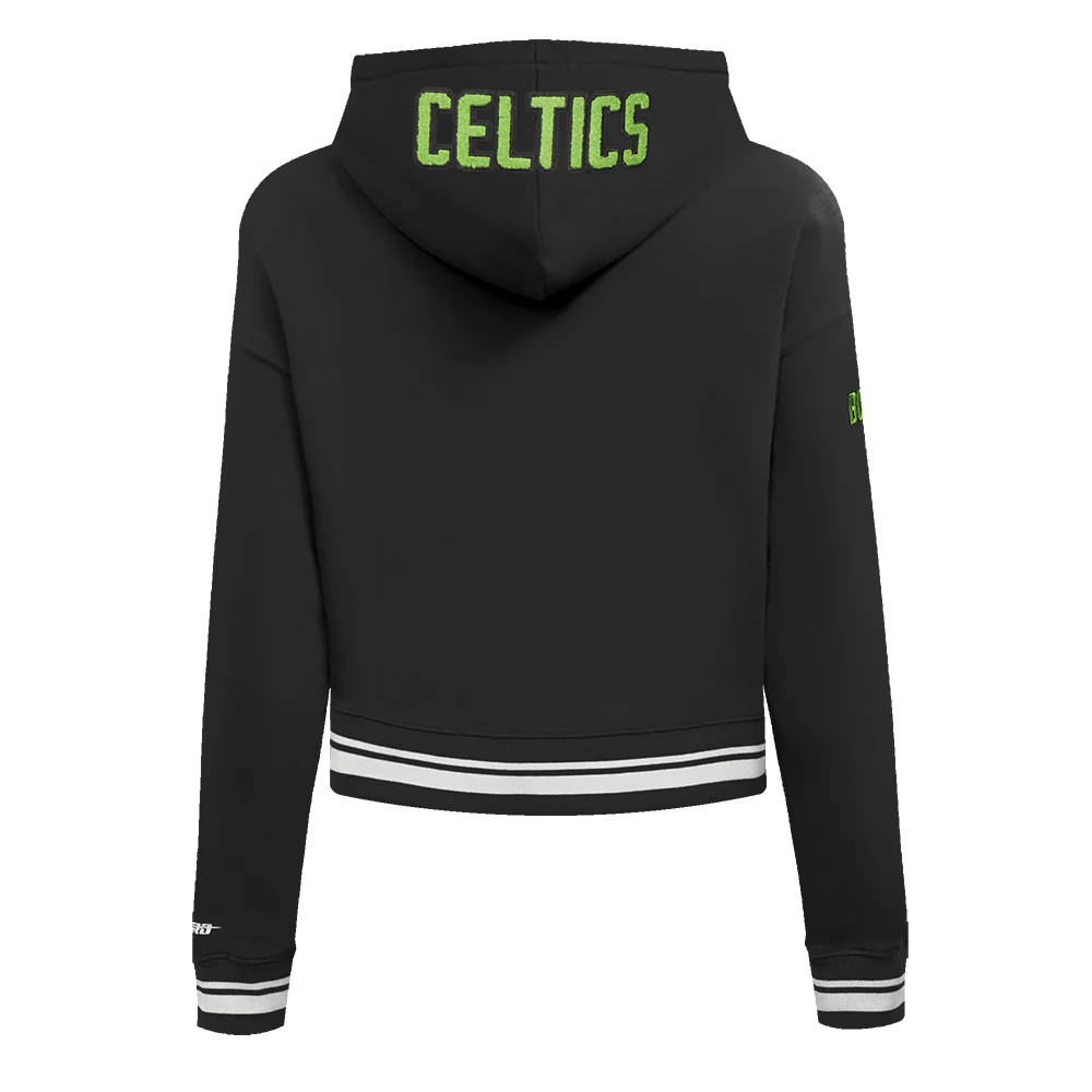 NBA BOSTON CELTICS CITY EDITION 24-25 WOMEN'S RIB FLEECE CROPPED PO HOODI (BLACK) - Image 3