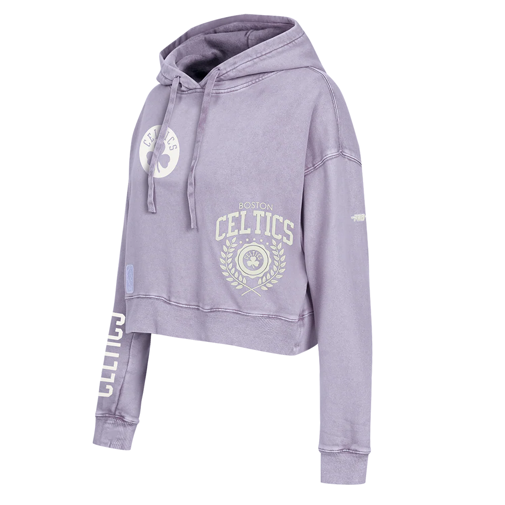 NBA BOSTON CELTICS STREET TEAM WOMEN'S ENZYME WASH FT CROPPED PO HOODIE (WASHED LILAC GRAY) - Image 3