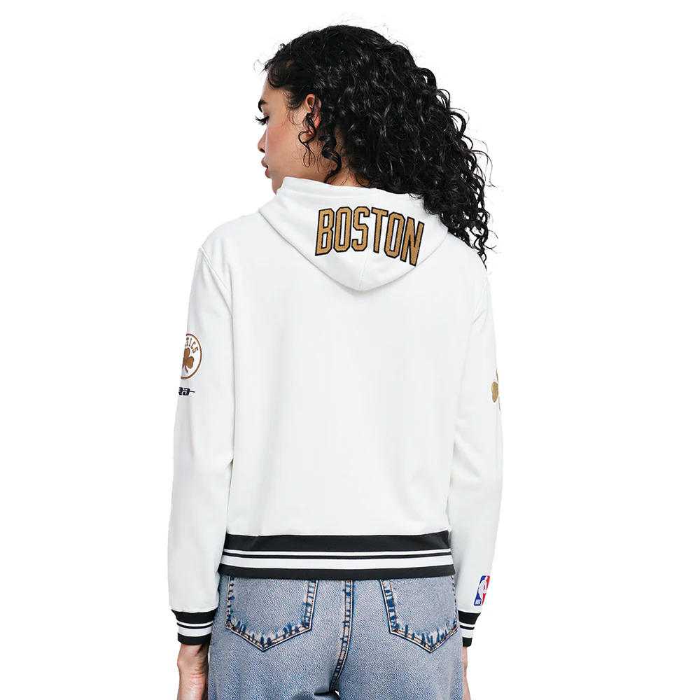 NBA BOSTON CELTICS CITY EDITION 25-26 WOMEN'S RIB FLC CROPPED PO HOODIE (WHITE/BLACK) - Image 2
