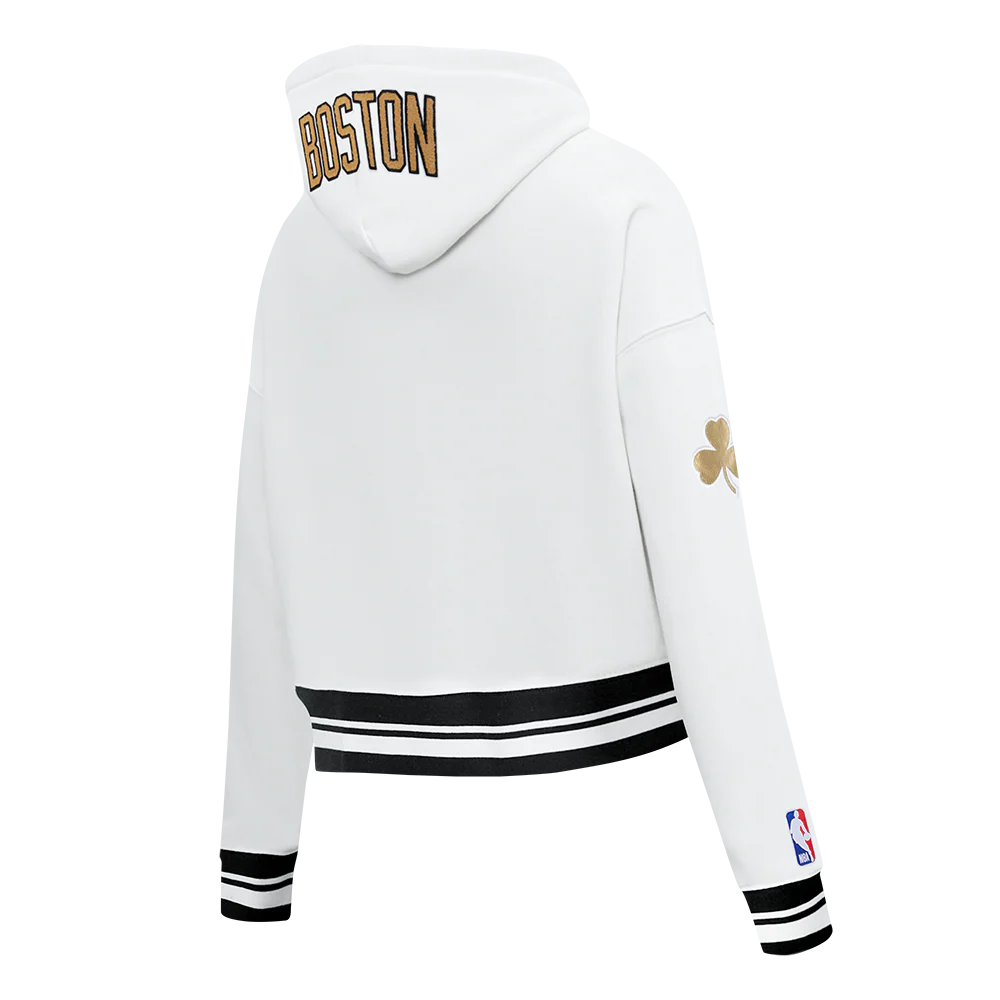 NBA BOSTON CELTICS CITY EDITION 25-26 WOMEN'S RIB FLC CROPPED PO HOODIE (WHITE/BLACK) - Image 4