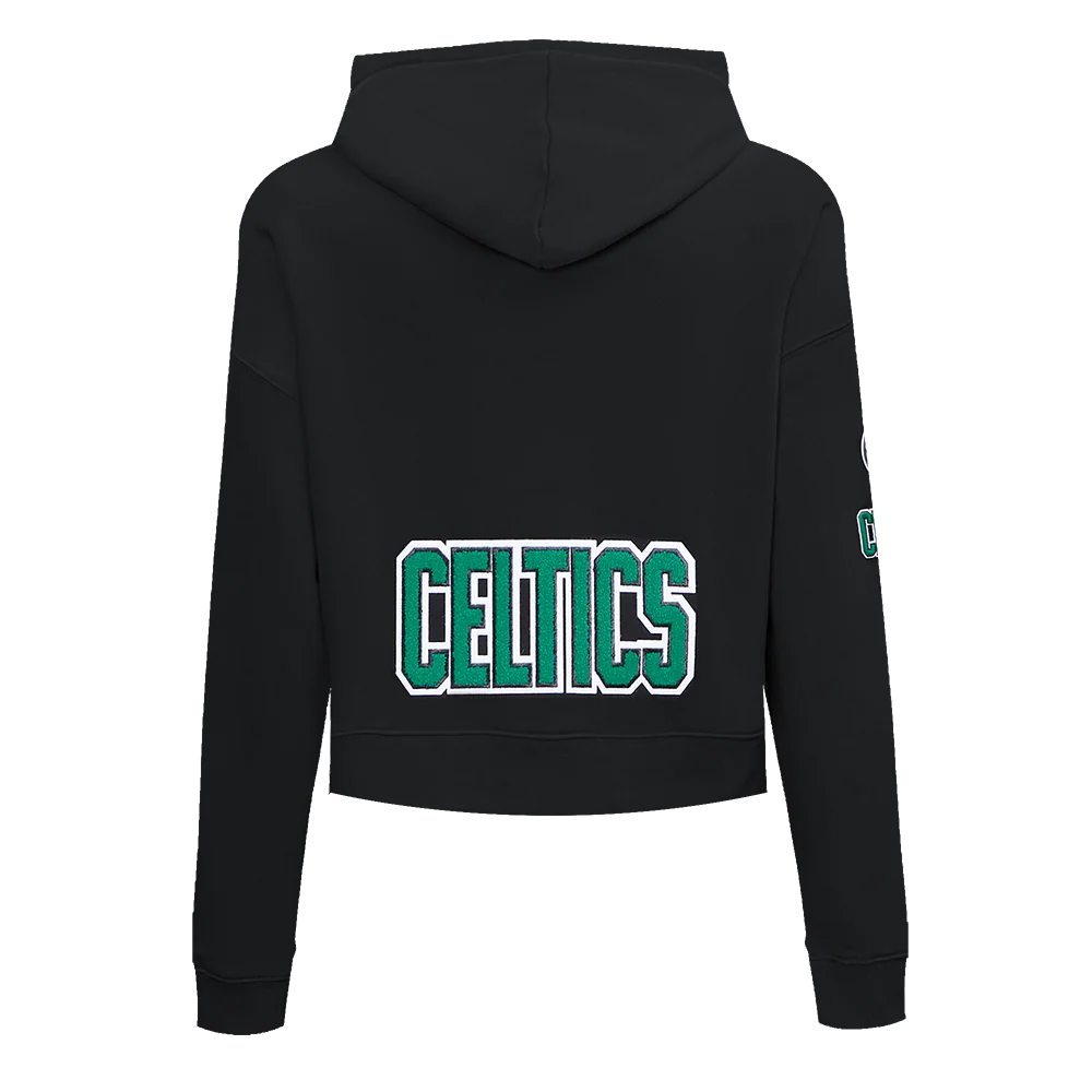 NBA BOSTON CELTICS CLASSIC WOMEN'S CROPPED PULLOVER HOODIE (BLACK) - Image 3