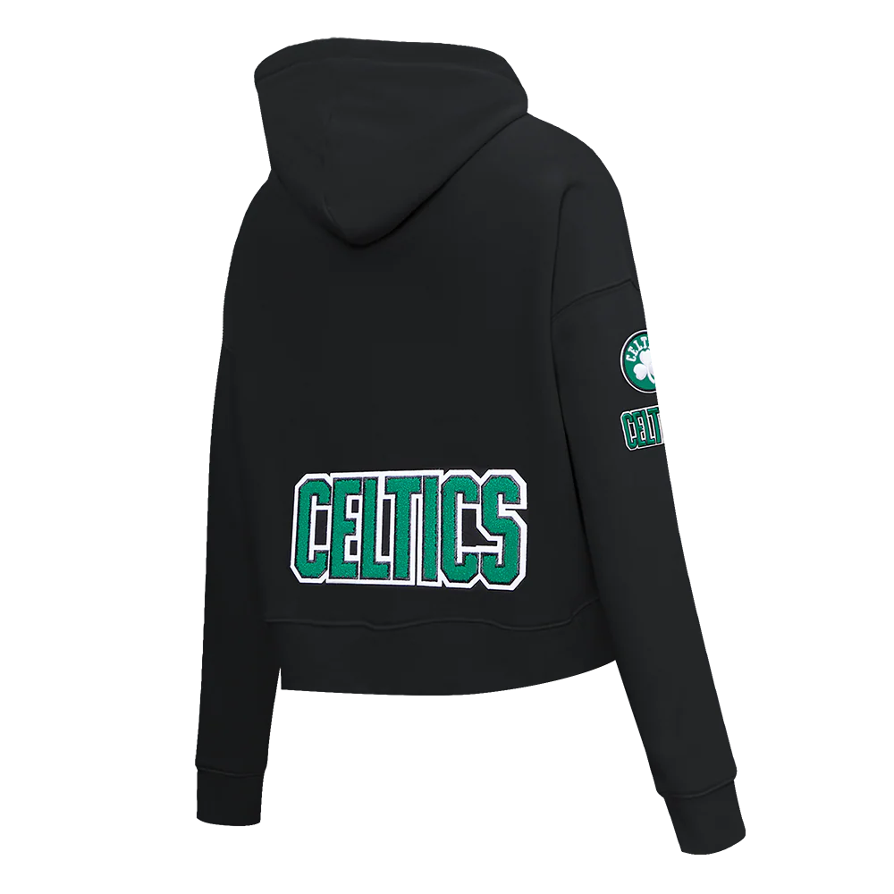 NBA BOSTON CELTICS CLASSIC WOMEN'S CROPPED PULLOVER HOODIE (BLACK) - Image 4