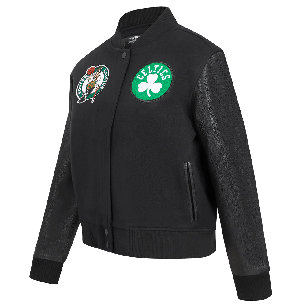 NBA BOSTON CELTICS CLASSIC WOOL WOMEN'S VARSITY JACKET (JET BLACK) - Image 2