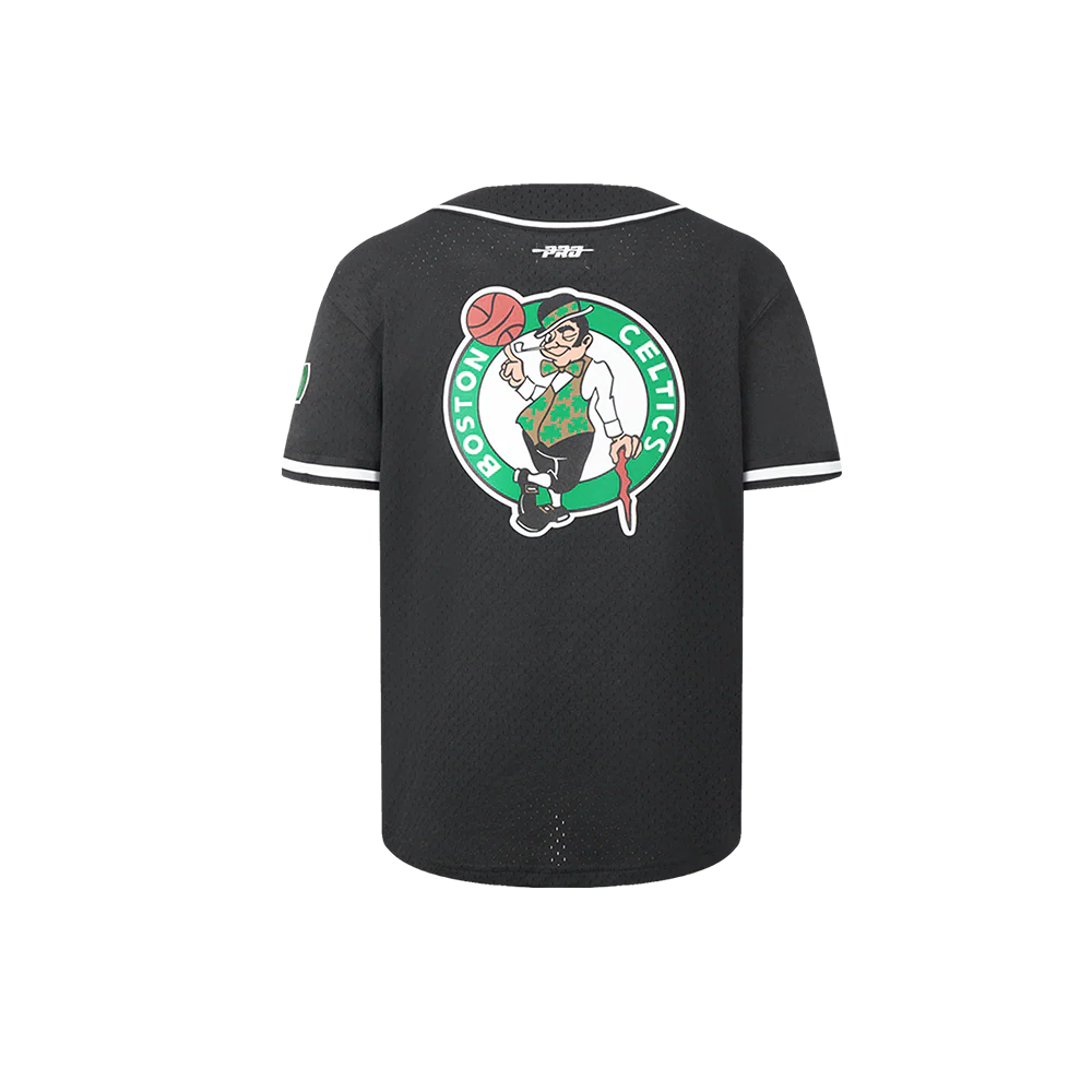 NBA BOSTON CELTICS CLASSIC LITTLE BOYS MESH BUTTON DOWN SHIRT (BLACK) - Image 3