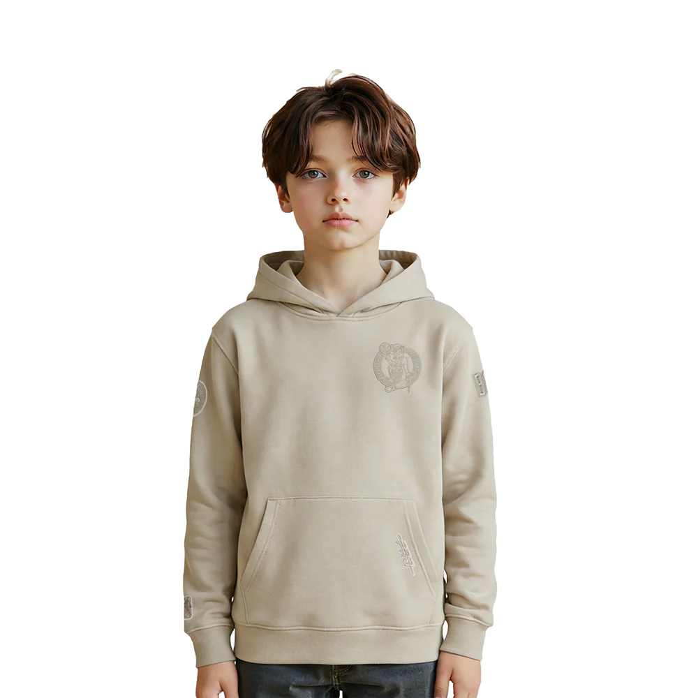 NBA BOSTON CELTICS NEUTRAL LITTLE BOYS FLEECE PULLOVER HOODIE (TAUPE)