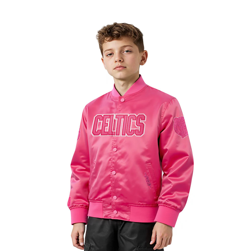 NBA BOSTON CELTICS TRIPLE PINK LITTLE GIRLS SATIN JACKET (BEETROOT PURPLE)