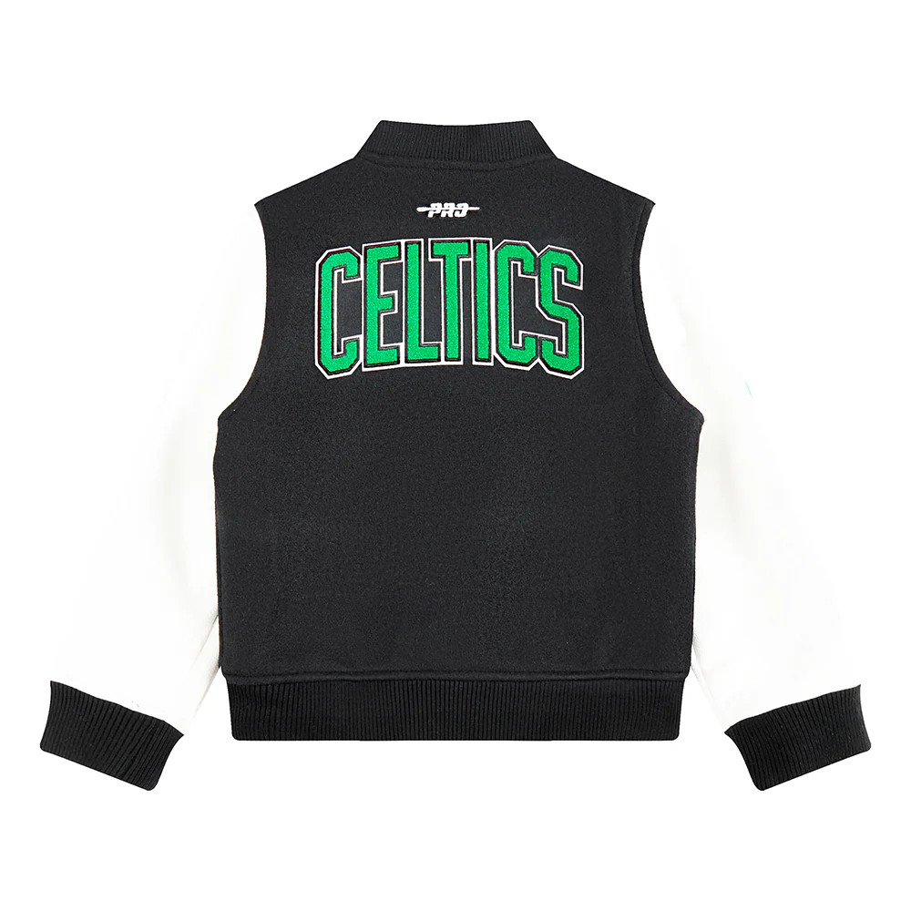 NBA BOSTON CELTICS CLASSIC LITTLE BOYS WOOL VARSITY JACKET (BLACK/WHITE) - Image 4