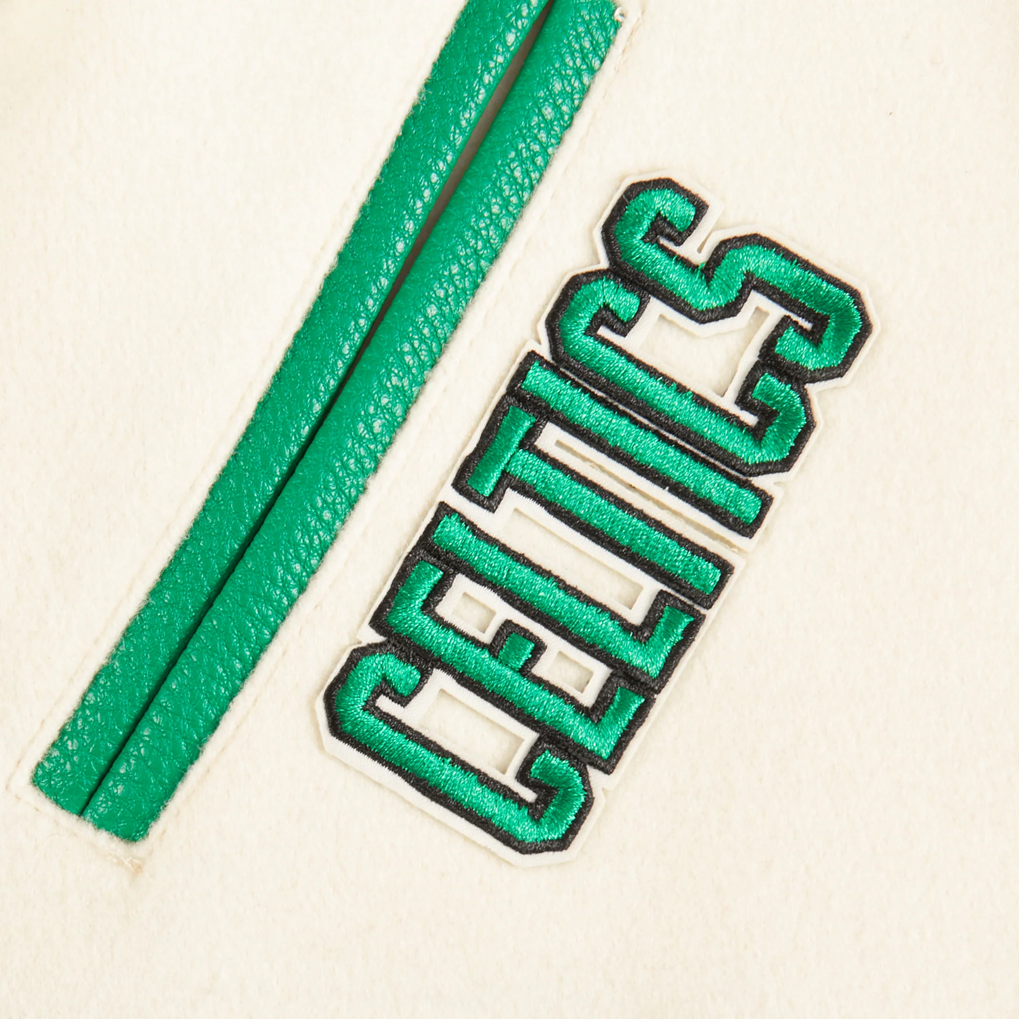 NBA BOSTON CELTICS RETRO CLASSIC LITTLE BOYS RIB WOOL VARSITY JACKET (EGGSHELL/ KELLY GREEN) - Image 7
