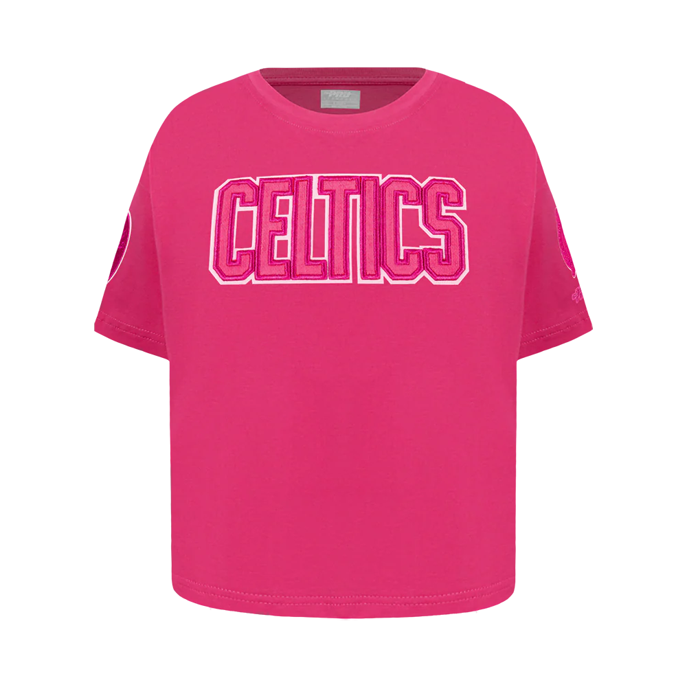 NBA BOSTON CELTICS TRIPLE PINK LITTLE GIRLS SHORT SLEEVE BOXY TEE (BEETROOT PURPLE)