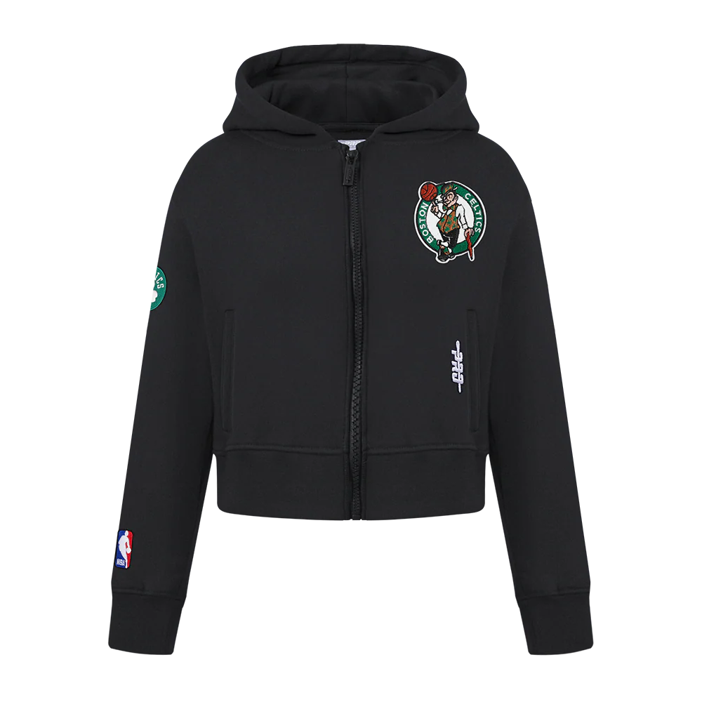 NBA BOSTON CELTICS CLASSIC LITTLE GIRLS FLEECE FULL ZIP HOODIE (BLACK)