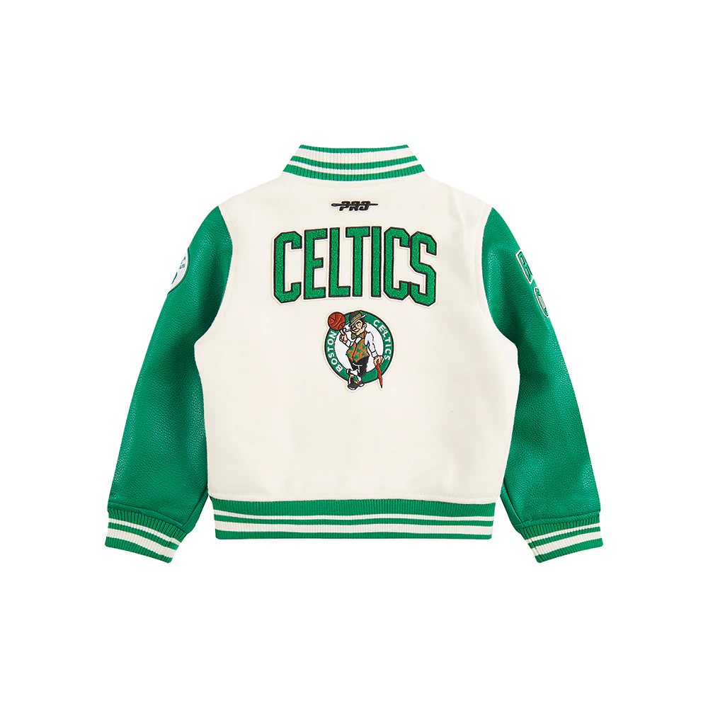NBA BOSTON CELTICS RETRO CLASSIC TODDLER BOYS RIB WOOL VARSITY JACKET (EGGSHELL/ KELLY GREEN) - Image 4