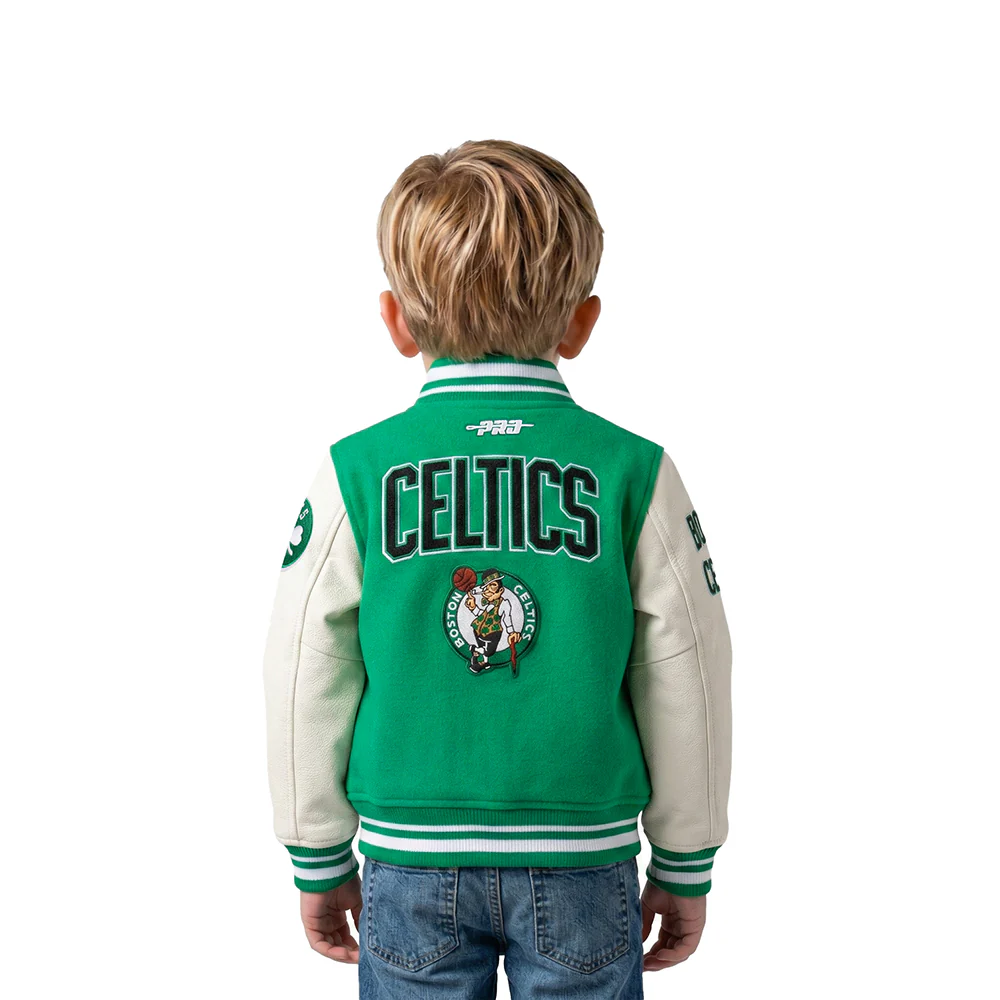 NBA BOSTON CELTICS RETRO CLASSIC TODDLER BOYS RIB WOOL VARSITY JACKET (KELLY GREEN/ WHITE) - Image 2