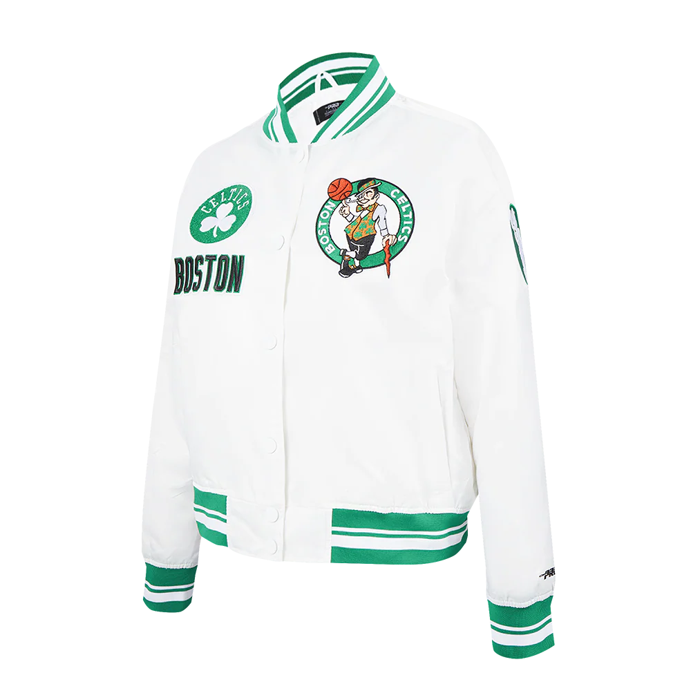 NBA BOSTON CELTICS RETRO CLASSIC WOMEN'S RIB SATIN JACKET (WHITE/GREEN) - Image 2