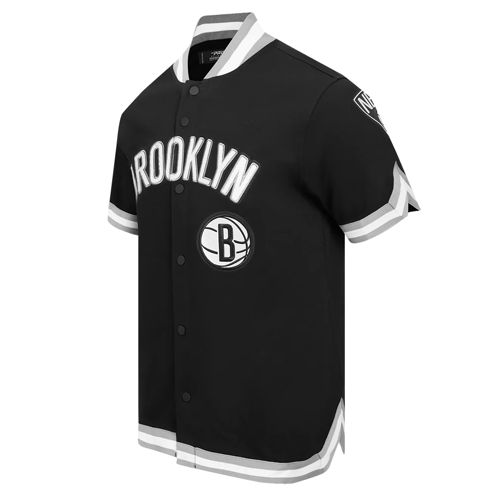 NBA BROOKLYN NETS CLASSIC MEN'S PRO SS DOUBLE KNIT JACKET (BLACK/GRAY) - Image 2