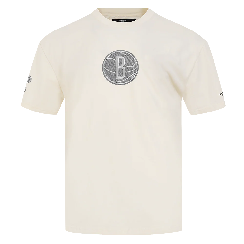 NBA BROOKLYN NETS REVERSE FRENCH TERRY MEN'S COTTON JERSEY DROP SHOULDER TEE (EGGSHELL)