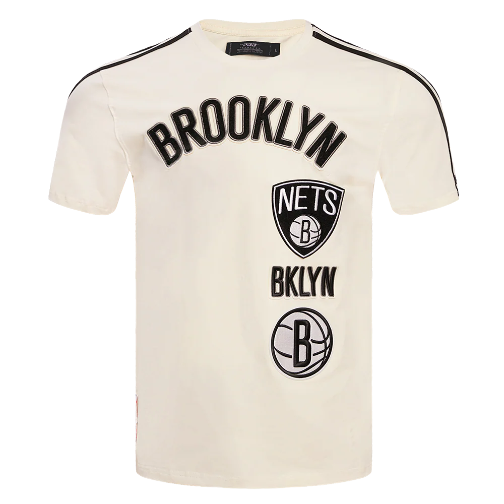 NBA BROOKLYN NETS RETRO CLASSIC MEN'S STRIPED TEE (EGGSHELL/ BLACK)