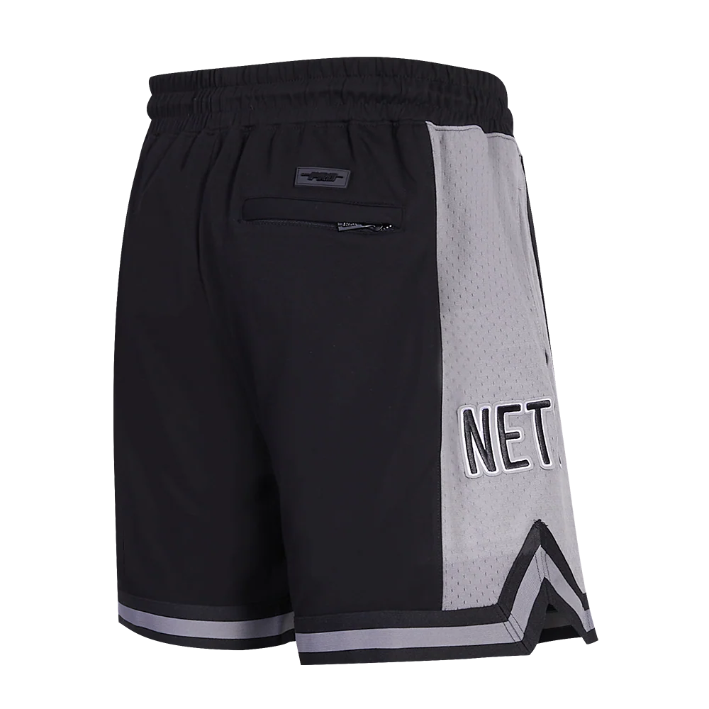 NBA BROOKLYN NETS SCRIPT TAIL MEN'S DOUBLE KNIT 2.0 SHORT (BLACK/GRAY) - Image 3