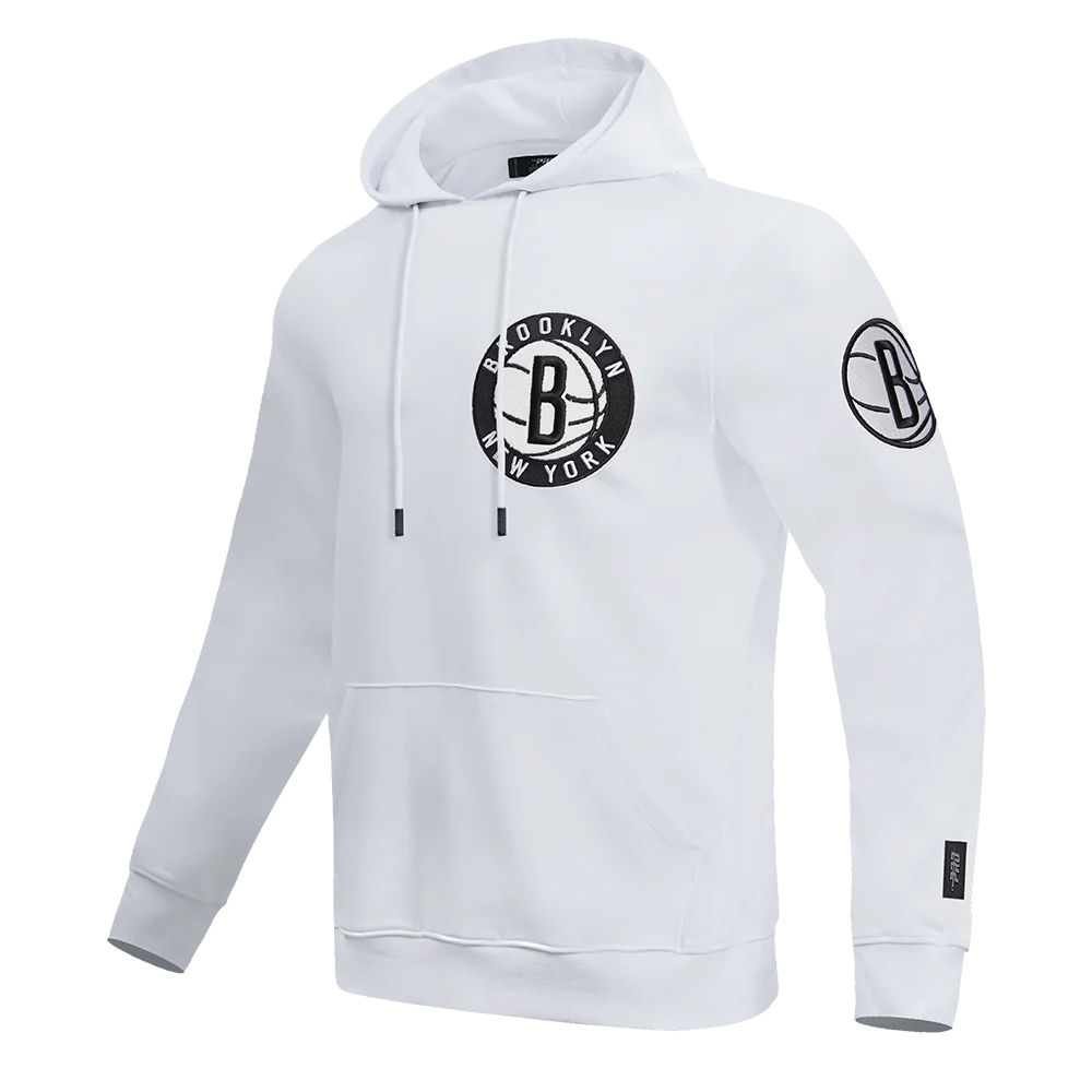 NBA BROOKLYN NETS CLASSIC CHENILLE MEN'S PULLOVER HOODIE (WHITE) - Image 2