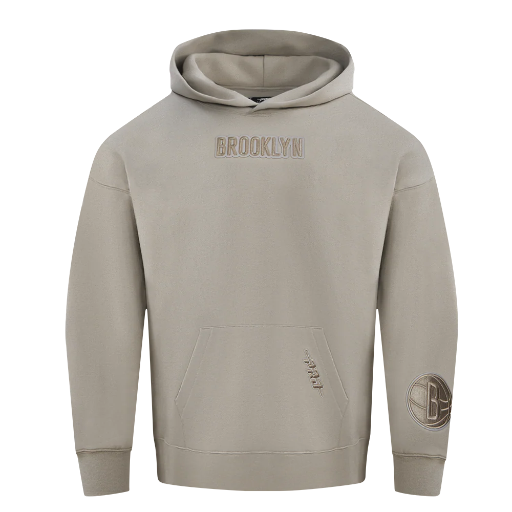 NBA BROOKLYN NETS WINGSPAN MEN'S DROP SHOULDER FLEECE PULLOVER HOODIE (TAUPE) - Image 2