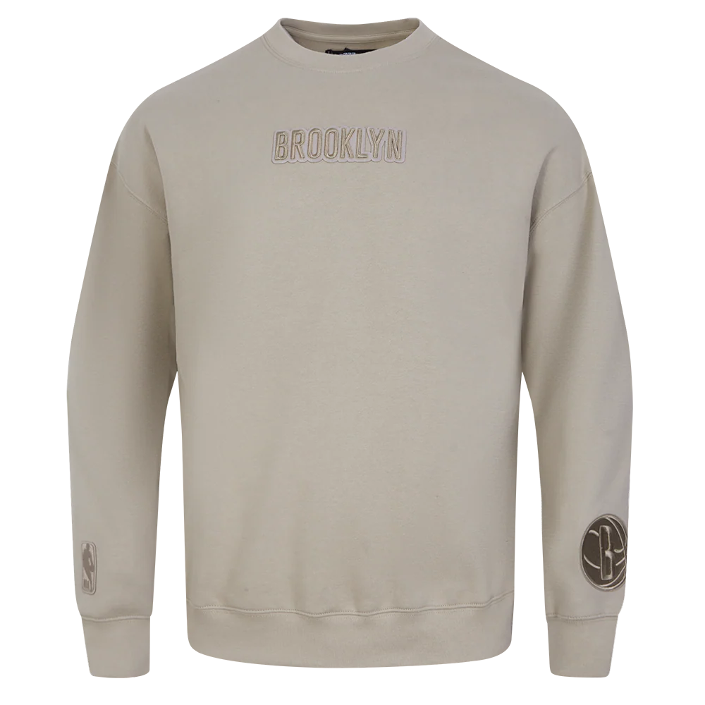 NBA BROOKLYN NETS WINGSPAN MEN'S DROP SHOULDER FLEECE CREWNECK (TAUPE) - Image 2