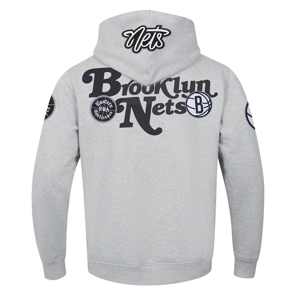 NBA BROOKLYN NETS SOUVENIR MEN'S FLEECE PULLOVER HOODIE (HEATHER GREY) - Image 3