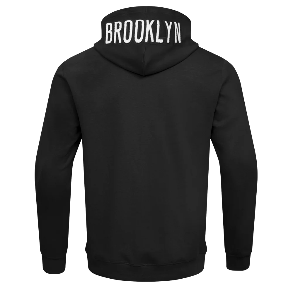 NBA BROOKLYN NETS CLASSIC CHENILLE MEN'S DOUBLE KNIT FULL ZIP PULLOVER HOODIE (BLACK) - Image 3